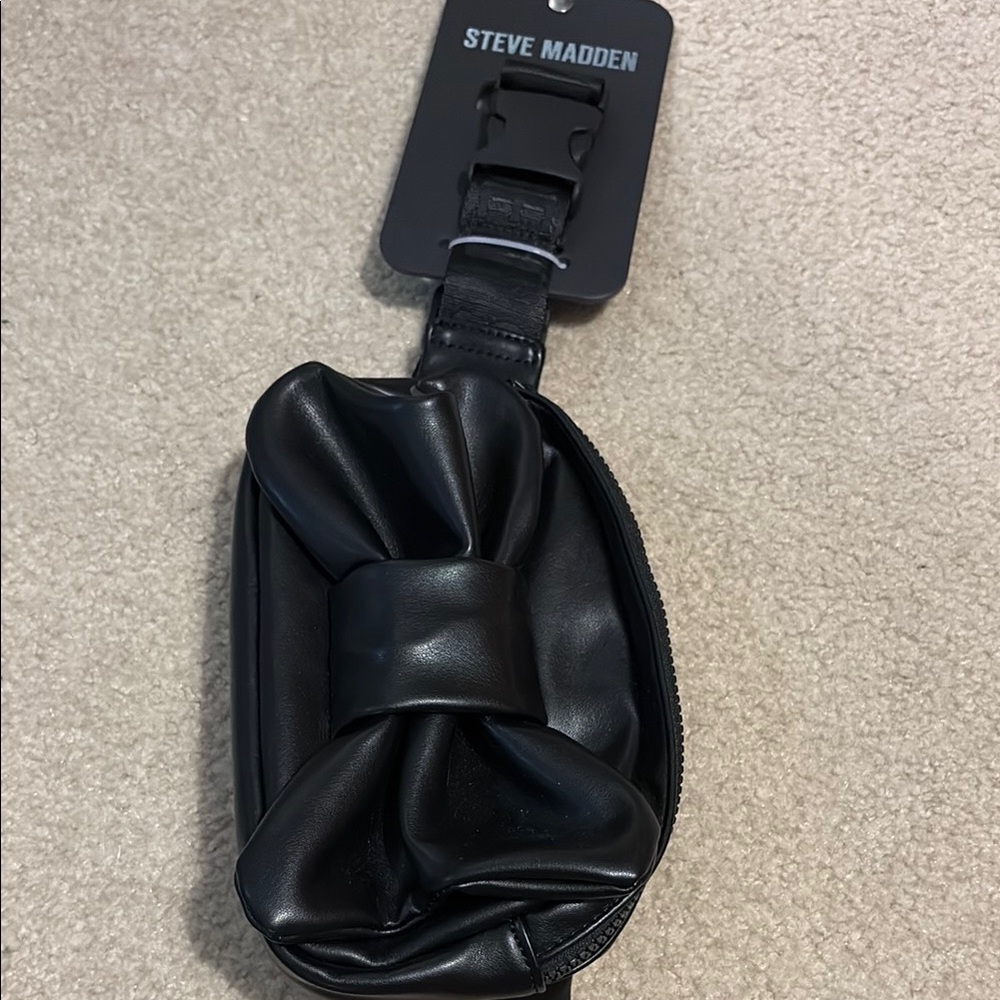 Steve Madden Black Belt Bag with Ruched Detailing